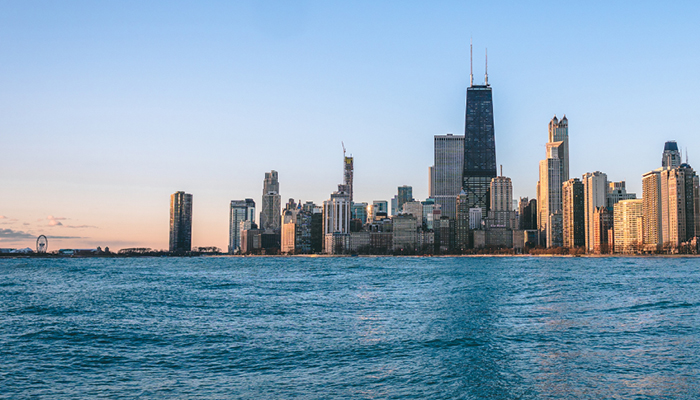 Chicago skyline with Lake Michigan