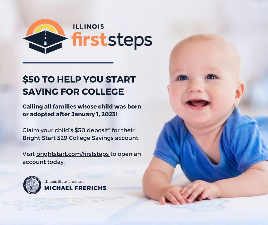 baby on his tummy with the test $50 to help you start saving for college