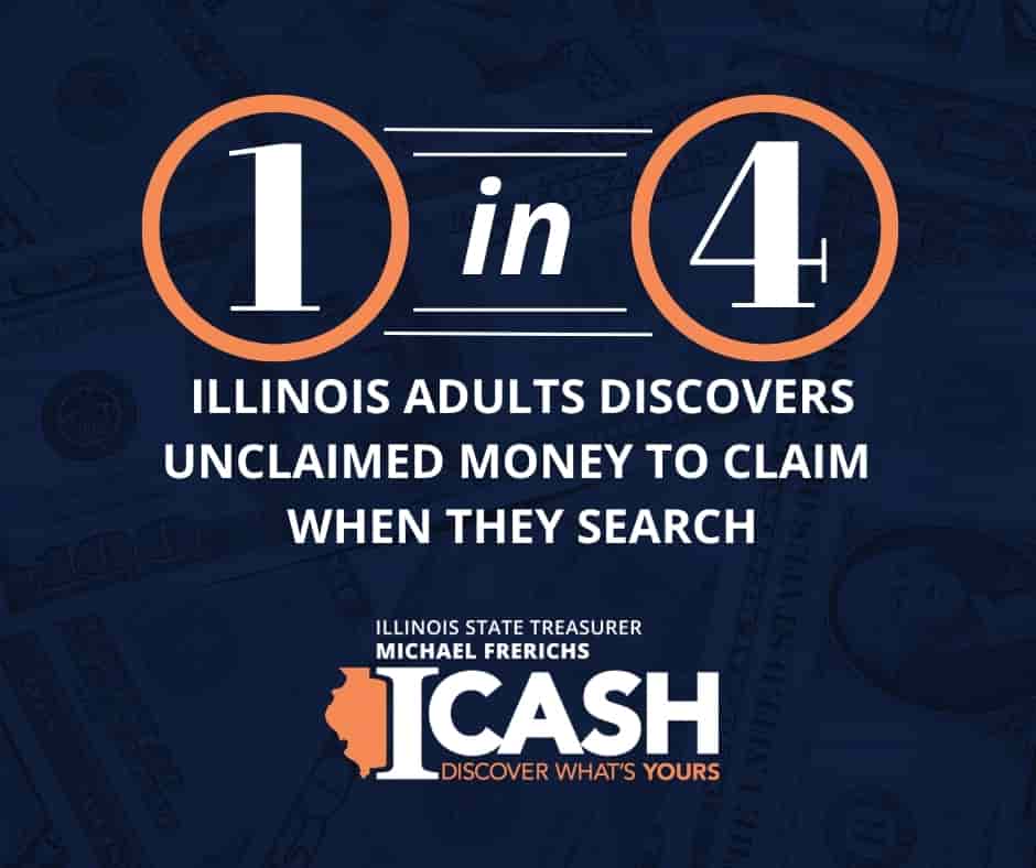 text reads 1 in 4 Illinois Adults Discovers Unclaimed Money to Claim when they search